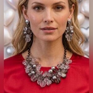 Vintage Rhinestone Statement Necklace Smoky Clear Glass Crystal